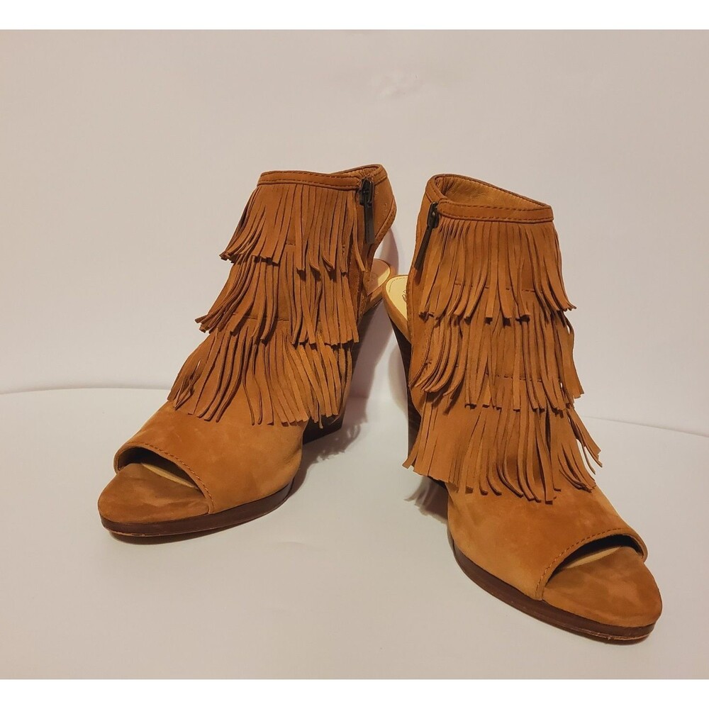 Vince Camuto Jadon Open Toe Fringe Suede Boot Sandals Wm Sz 7.5 Boho Western